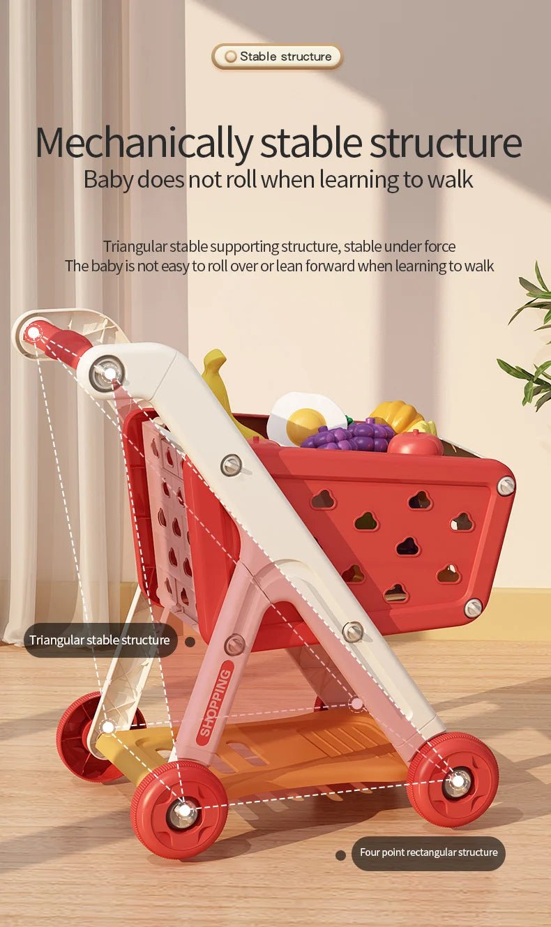 Baby Shopping Cart Toy Mini Supermarket Trolley with Music and Play Food for Kids